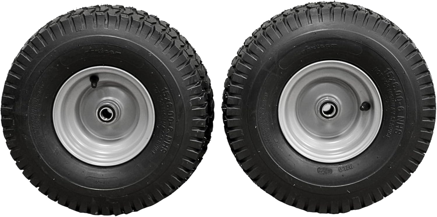 Antego Tire & Wheel (Set of 2) 15x6.00-6 Tire and Wheel Assemblies, ATW-001, 4 Ply Turf Tires, .75" Precision Ball Bearings, Poulan/Husqvarna Mower Front Tires, and Honda Lawn Mower Tires 15x6.00-6