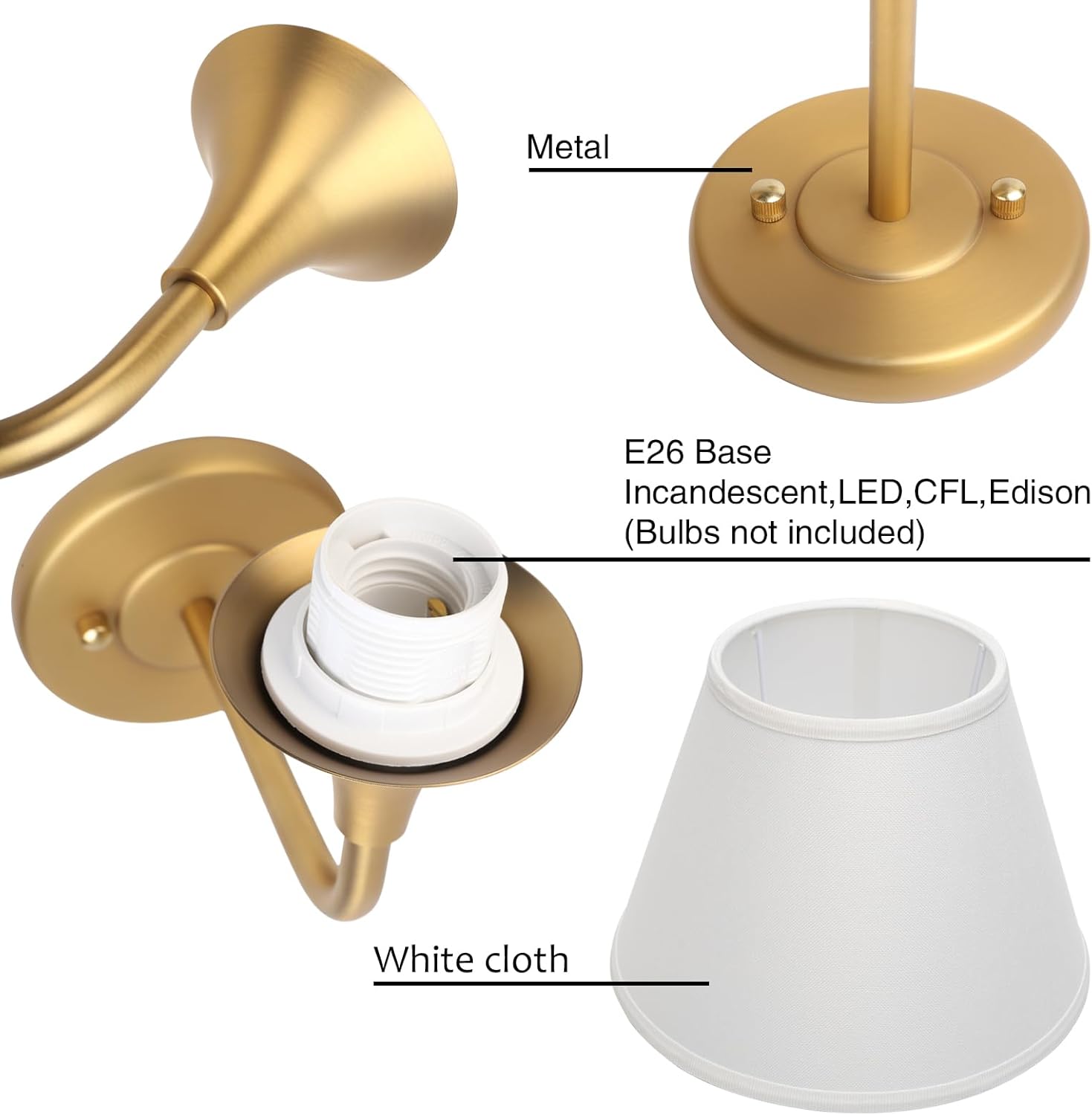 PERMO Wall Sconces Set of 2 Traditional Gold Sconce with 6.3" High Linen Lampshade Hardwired Set of Two Wall Light for Living Room Bedroom Hallway Bathroom Stairs Kitchen