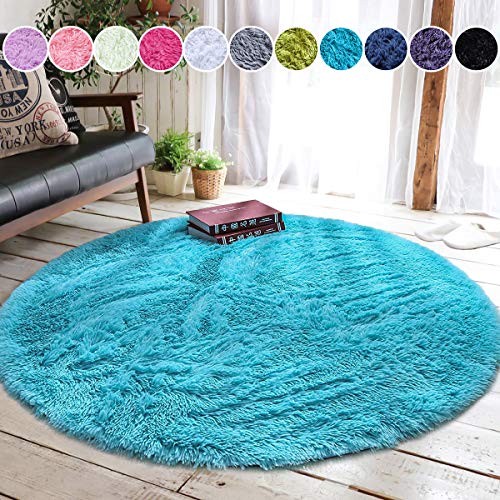 junovo Round Fluffy Soft Area Rugs for Kids Girls Room Princess Castle Plush