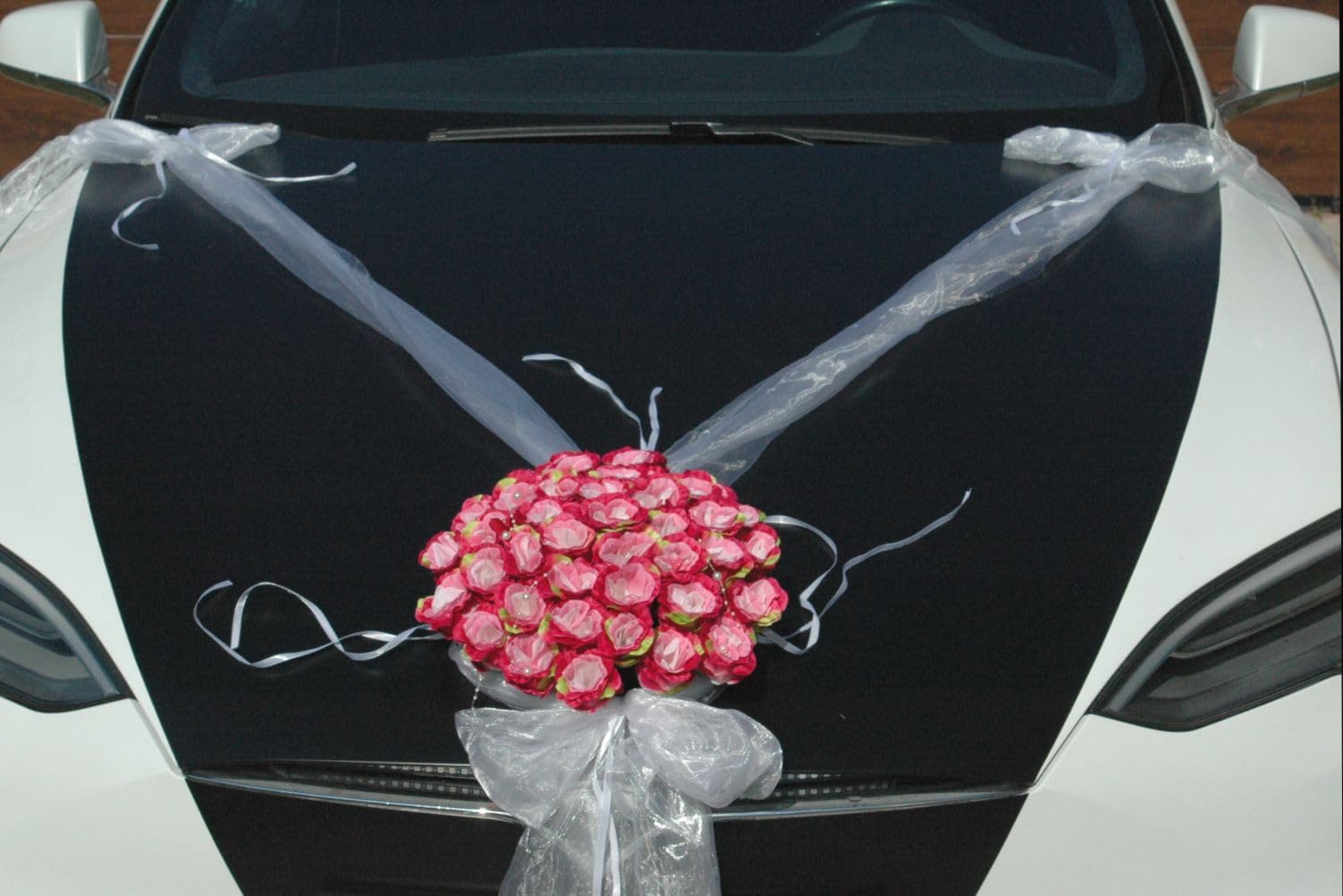 BEGEISTERT SCHMUCK Braut Paar Rose Deko Dekoration Autoschmuck Hochzeit Car Auto Wedding Deko Girlande PKW ®Auto-schmuck (Rosa)