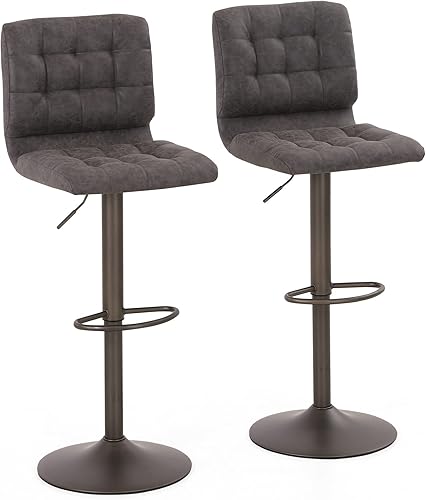 Miniatura 7 de MAISON ARTS Juego de 2 taburetes de bar ajustables, altura de mostrador, taburetes de bar giratorios con reposapiés y respaldo para cocina, cuero