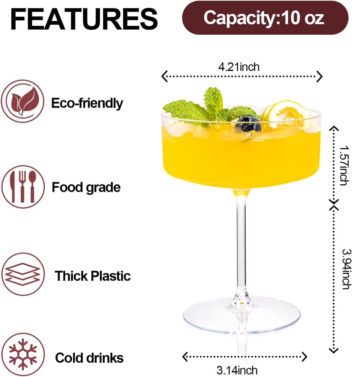 Ciaell 12PCS Clear Plastic Martini Glasses and 12PCS Red Plastic Martini Glasses