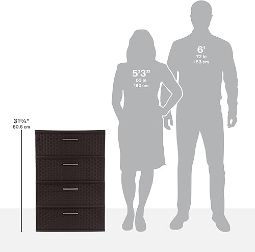 Miniatura 5 de Torre de almacenamiento de tejido ancho de 4 niveles con cajones decorativos de plástico con tiradores de fácil agarre, torre de almacenamiento de