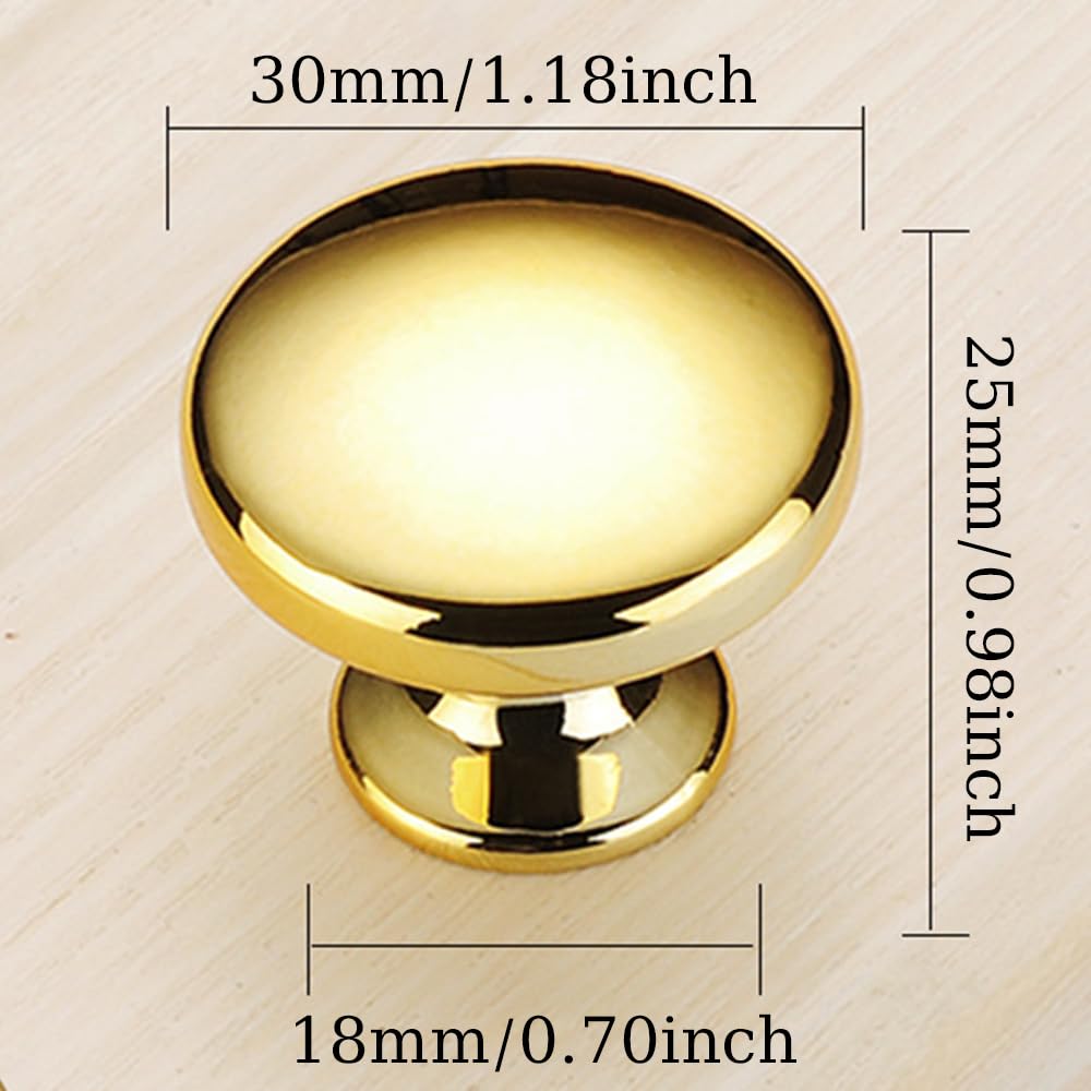 WUJENPEAHT 4 PCS Cabinet Knobs with Screws Round Drawer Wardrobe Handles Gold Door Knobs for Cabinet Drawer Cupboard Wardrobe Furniture - Image 4