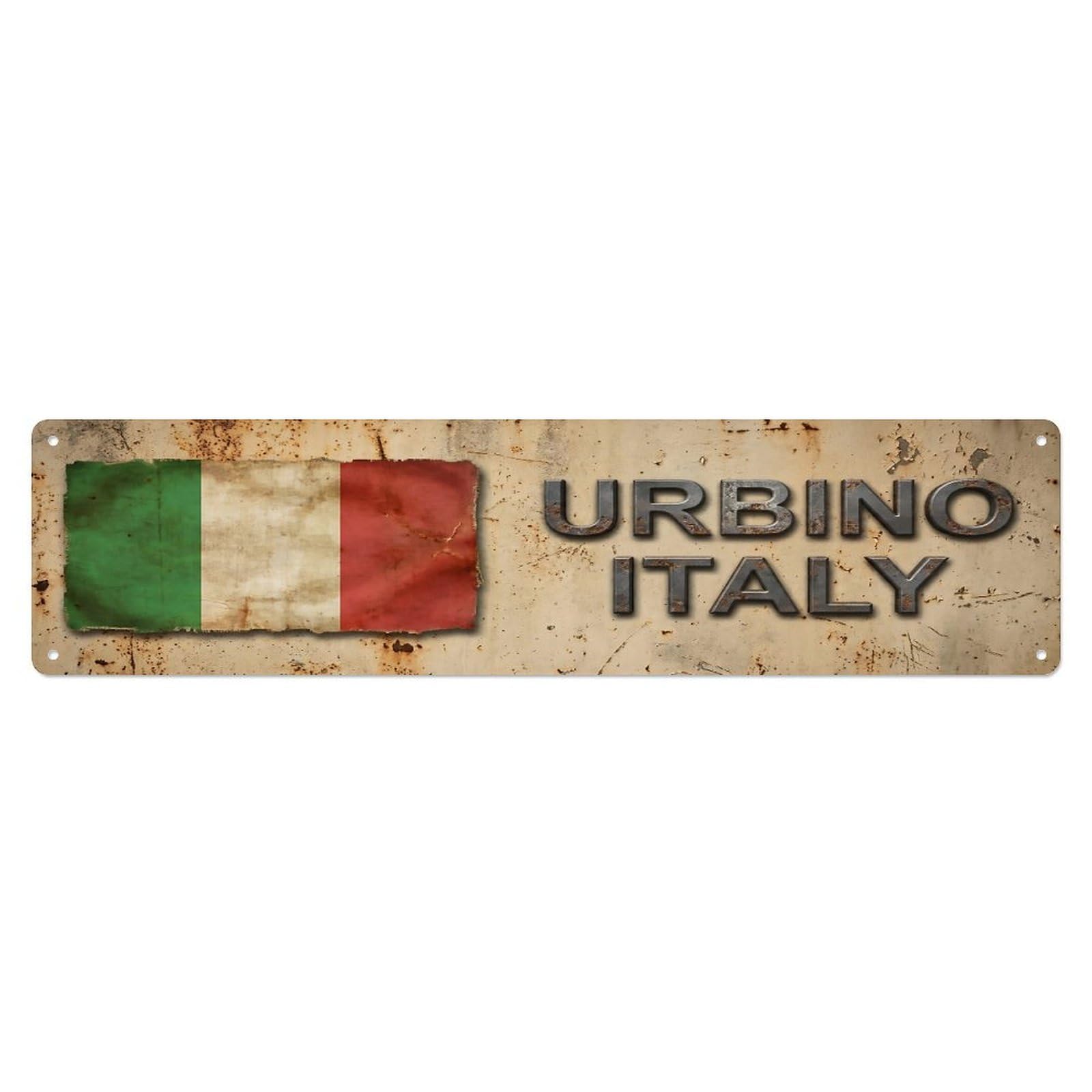 Vintage Urbino Italy Flag Decor Rustic Travel Metal Tin Sign
