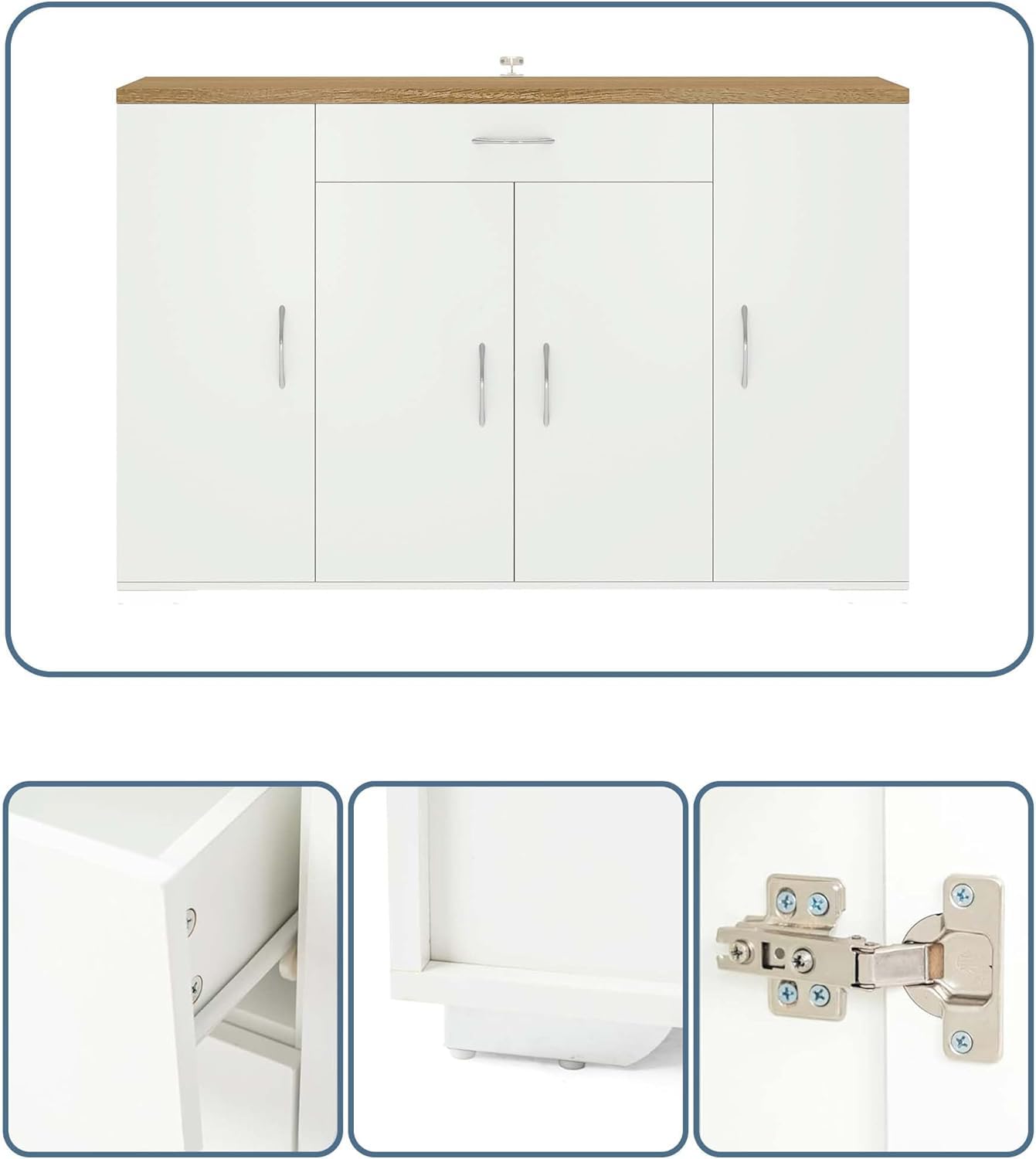 Credenza Sala da Pranzo Bianca con 4 Ante e 1 Cassetto 110×30×70cm | Credenza con 4 ante e 1 cassetto, spazio pratico per organizzare stoviglie, posate e accessori nella sala da pranzo