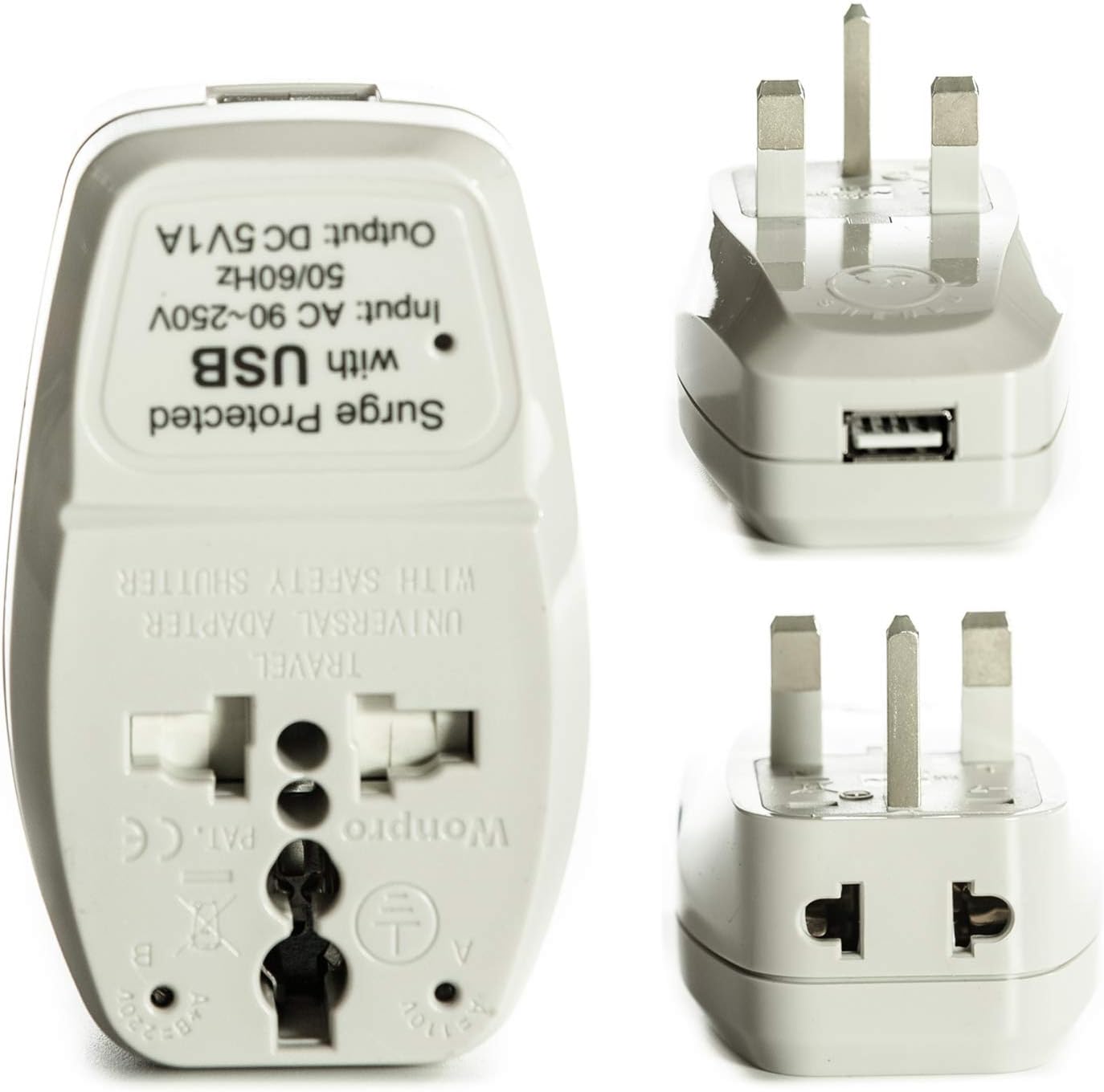 OREI 3 in 1 UK Travel Adapter Plug with USB and Surge Protection – Grounded Type G – Great Britain, Hong Kong, Singapore & More