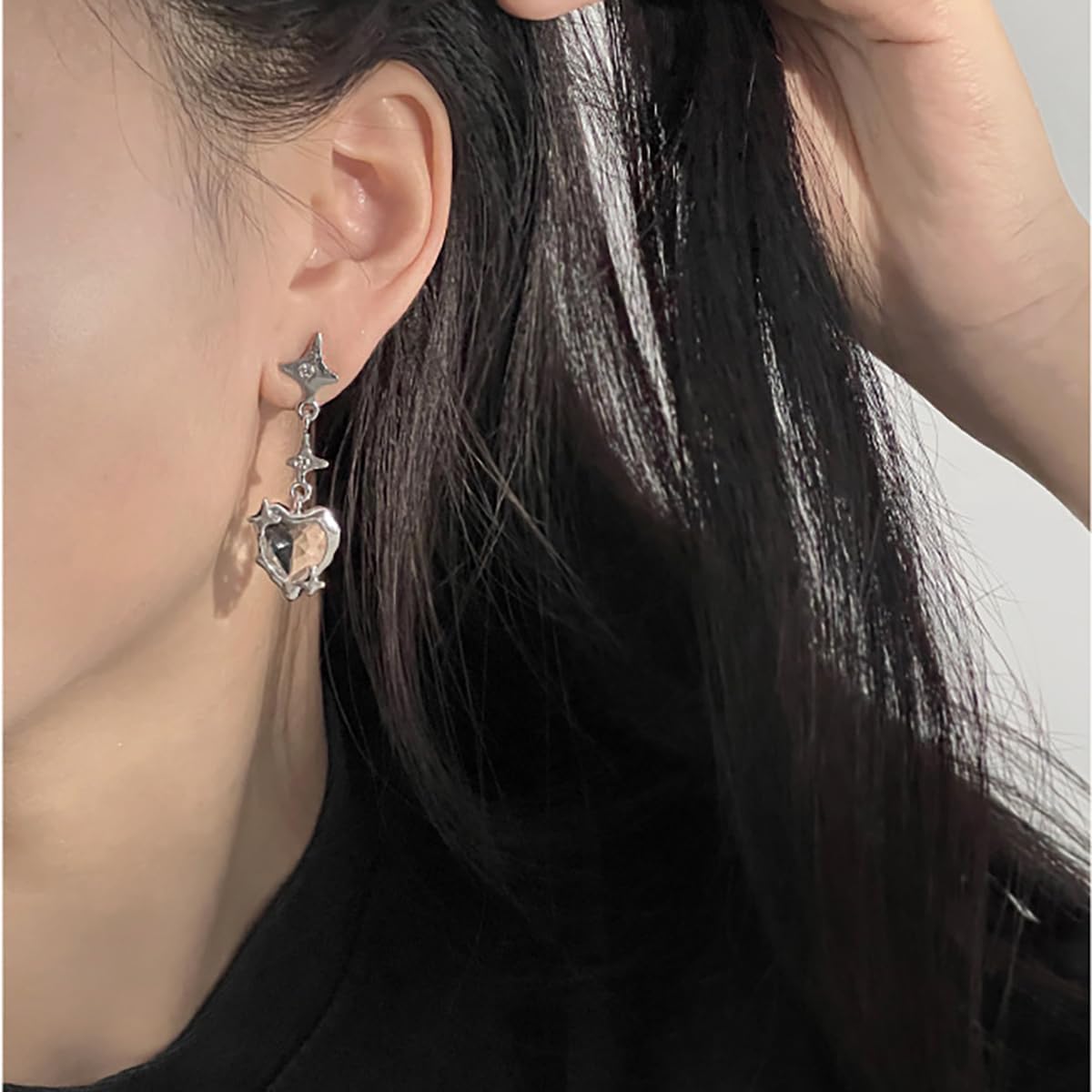 Gothic Drop Dangle Earrings for Women Red Heart Earrings Punk Halloween Spooky Drop Crystal Earring Fashion Vampire Costume Party Accessories Jewelry - Image 4