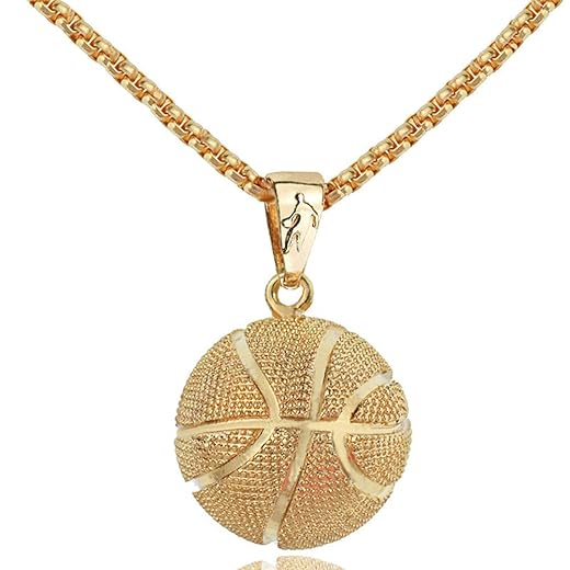 tenghong2021 14k Basketball Pendant Necklace Stainless Steel Necklace Sports Hiphop Necklace Basketball Pendant Necklace I Love Basketball Necklace for Men