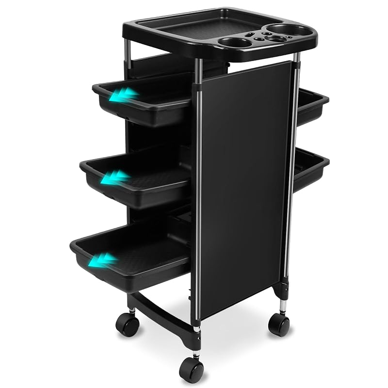 Carrinho organizador para salão HYZSWGC com 5 gavetas e bandeja superior, preto, modelo T28
