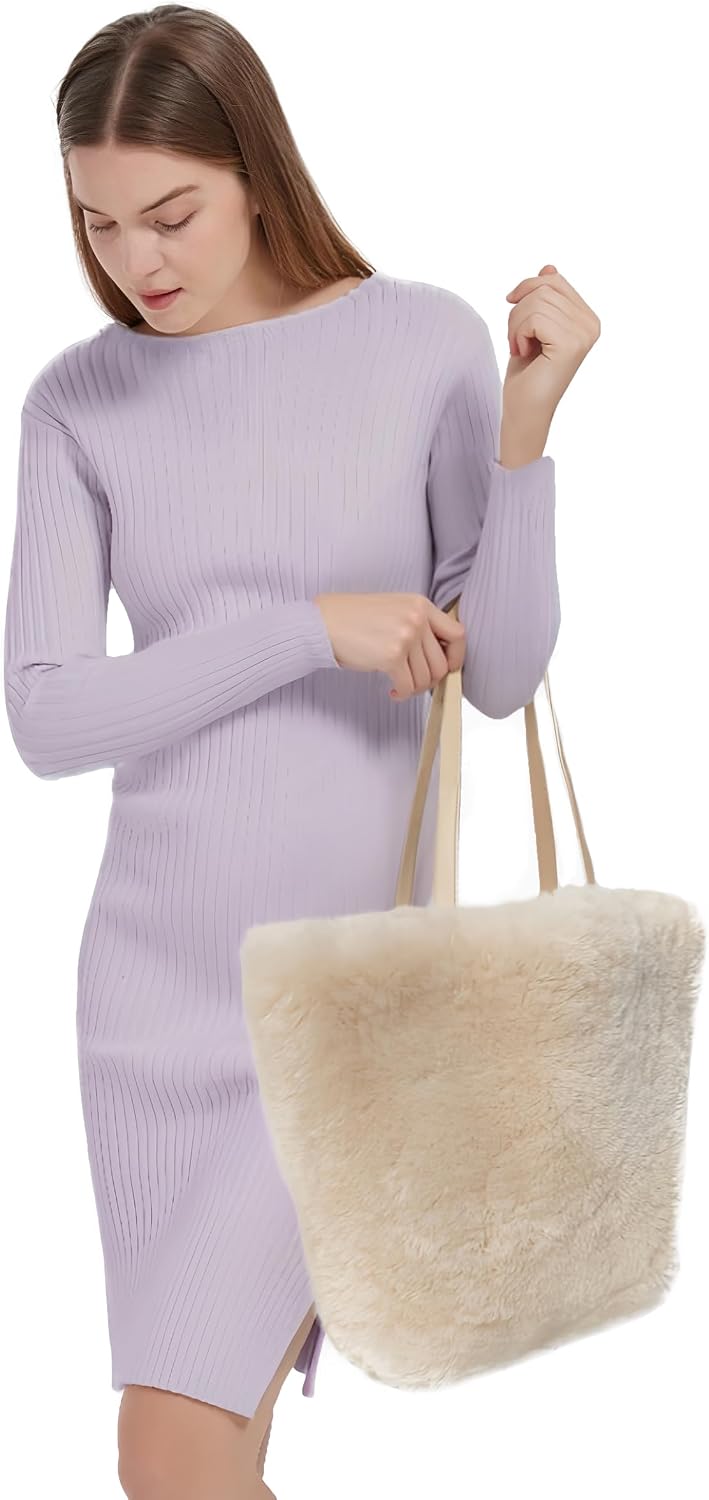 Lamb Shearling Tote Bag with Calfskin Leather Shoulder Straps,Fur Purse
