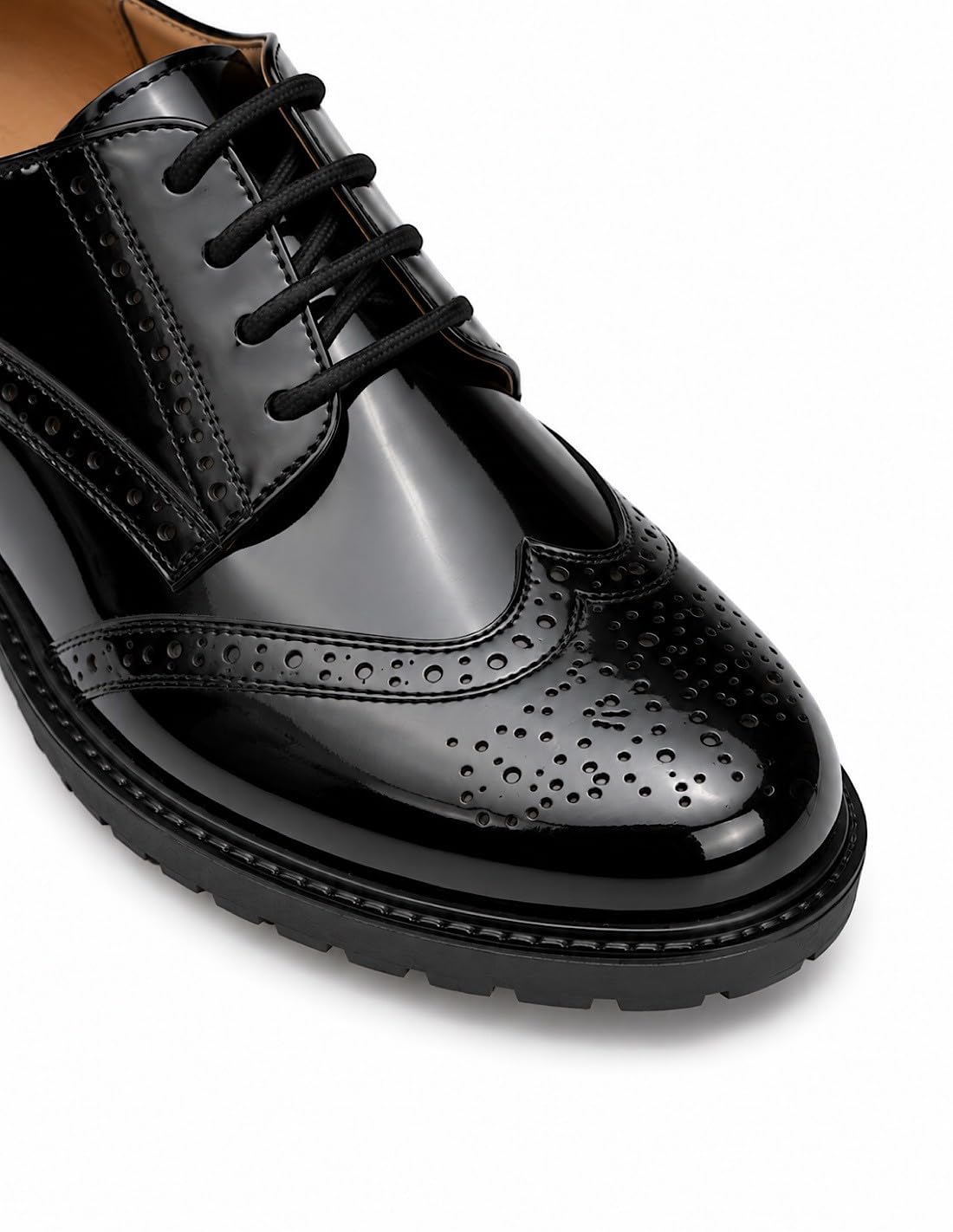 Derbies Vernies Elegante Donna Suola Pelle Tacco Quadrato
