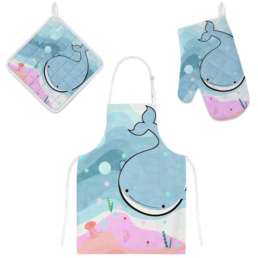 Tablier de cuisine 3 pièces prune avec maniques pour cuisiner au quotidien
