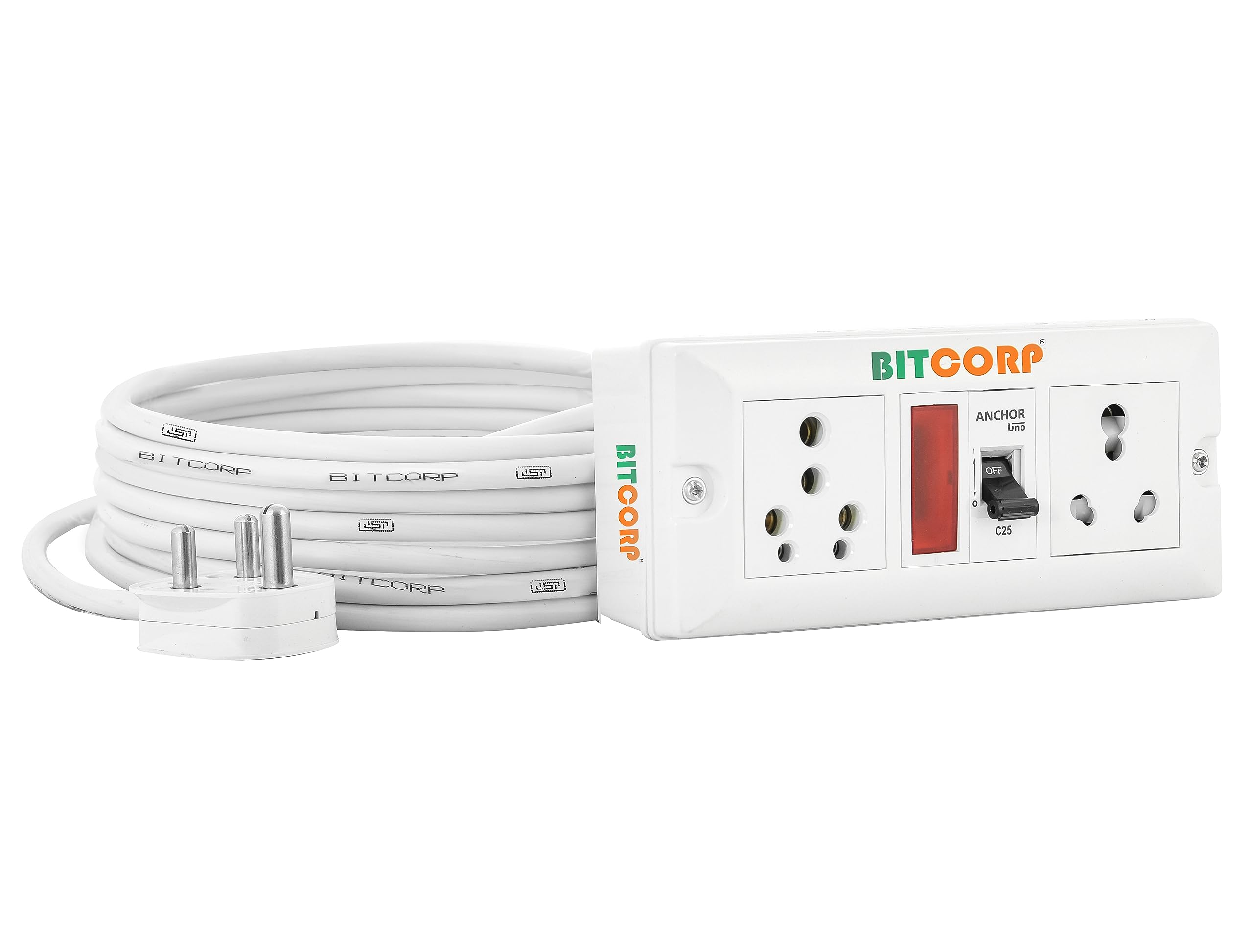 BITCORP 16A Heavy Duty Extension Board 2 Multi Socket 1 Mcb(3500W) Mcb Surge Protector Long Wire Cord For Ac,Frige,Washing Machine,Microwave&Large Appliances(3500W 16A Big Plug,1 Meter)220 Volts-image-31
