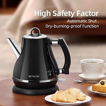 Electric Kettle, 1.2 Liter 1000W Small Hot Water Kettle Electric with 100% 304 Stainless Steel Auto-shut off and Boil Dry Protection and fast-heating Electric Tea Coffee Kettle Black Color