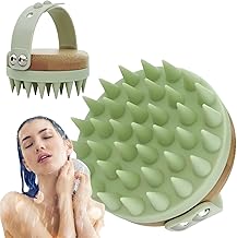 INCLUSSHOP® Scalp Massager Shampoo Brush, Bamboo Scalp Brush Hair Scrubber with Soft Silicone, Exfoliator Hair Washing Brush Dandruff Remover, Shower Head Scrub for Hair Growth, Wet Dry, Green