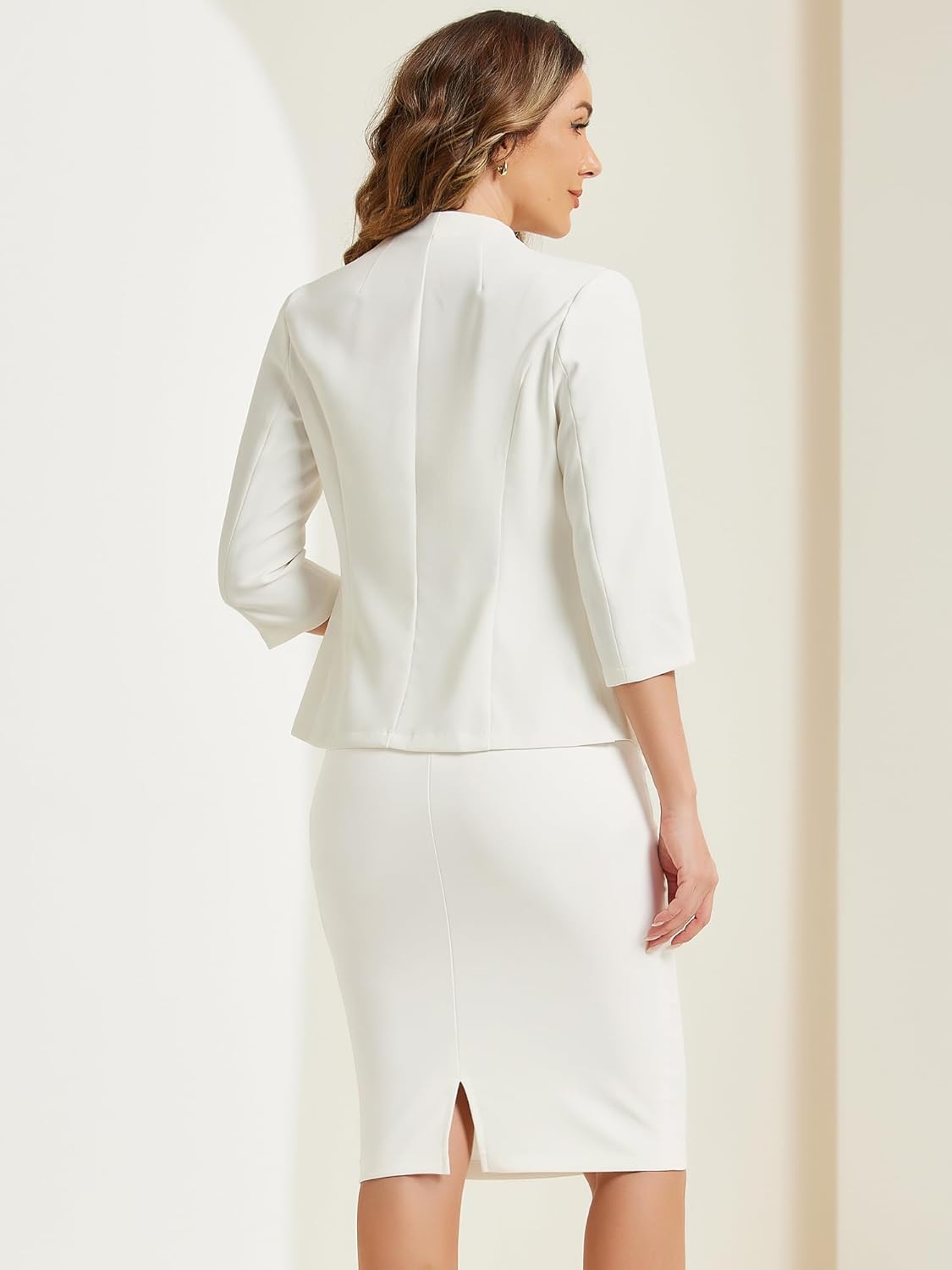 Allegra K Business Skirt Suit Set for Women's 2 Piece Office Work Outfit Collarless Blazer Pencil Skirt
