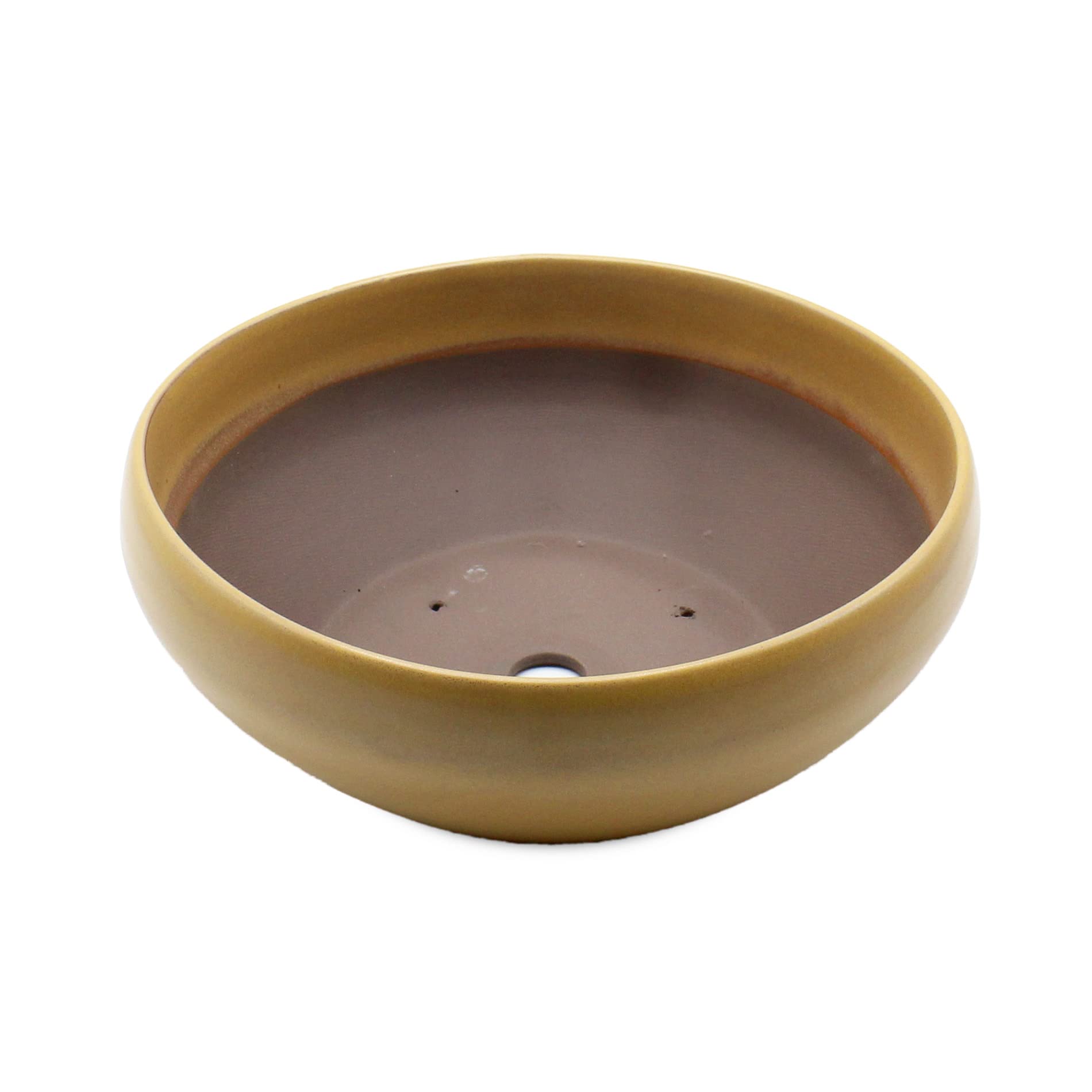 中型〜大型 陶器製 楕円形盆栽鉢 黄土茶色 落款あり 【公式通販】