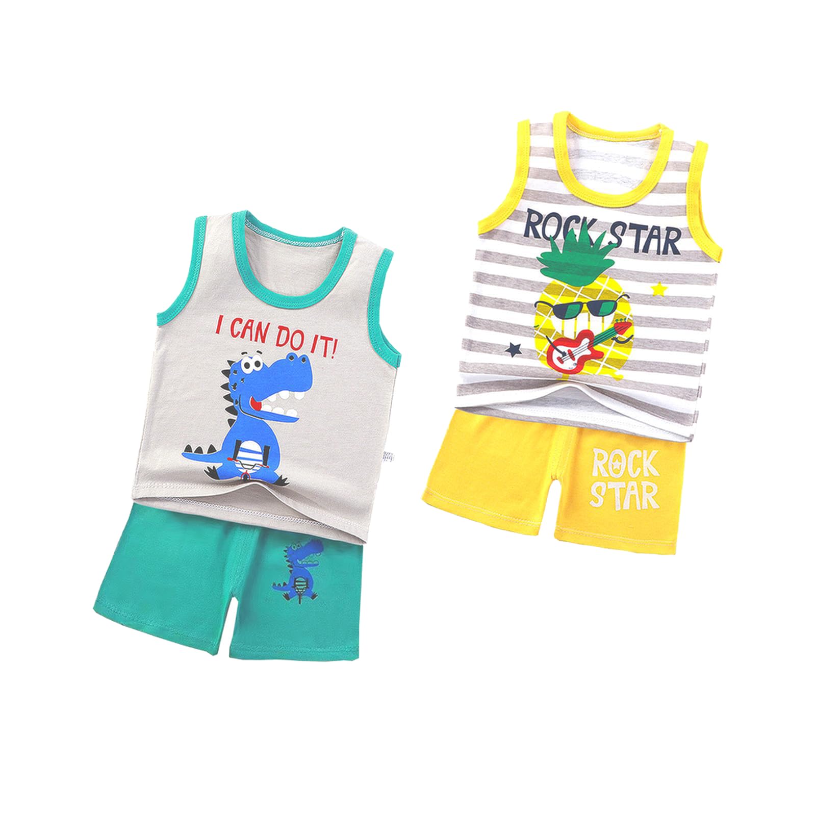 Vagefun Toddler Baby Boy Summer Clothes Cute Dinosaur Tank Tops+Shorts Outfits Lightweight Elastic Cotton Short Sets