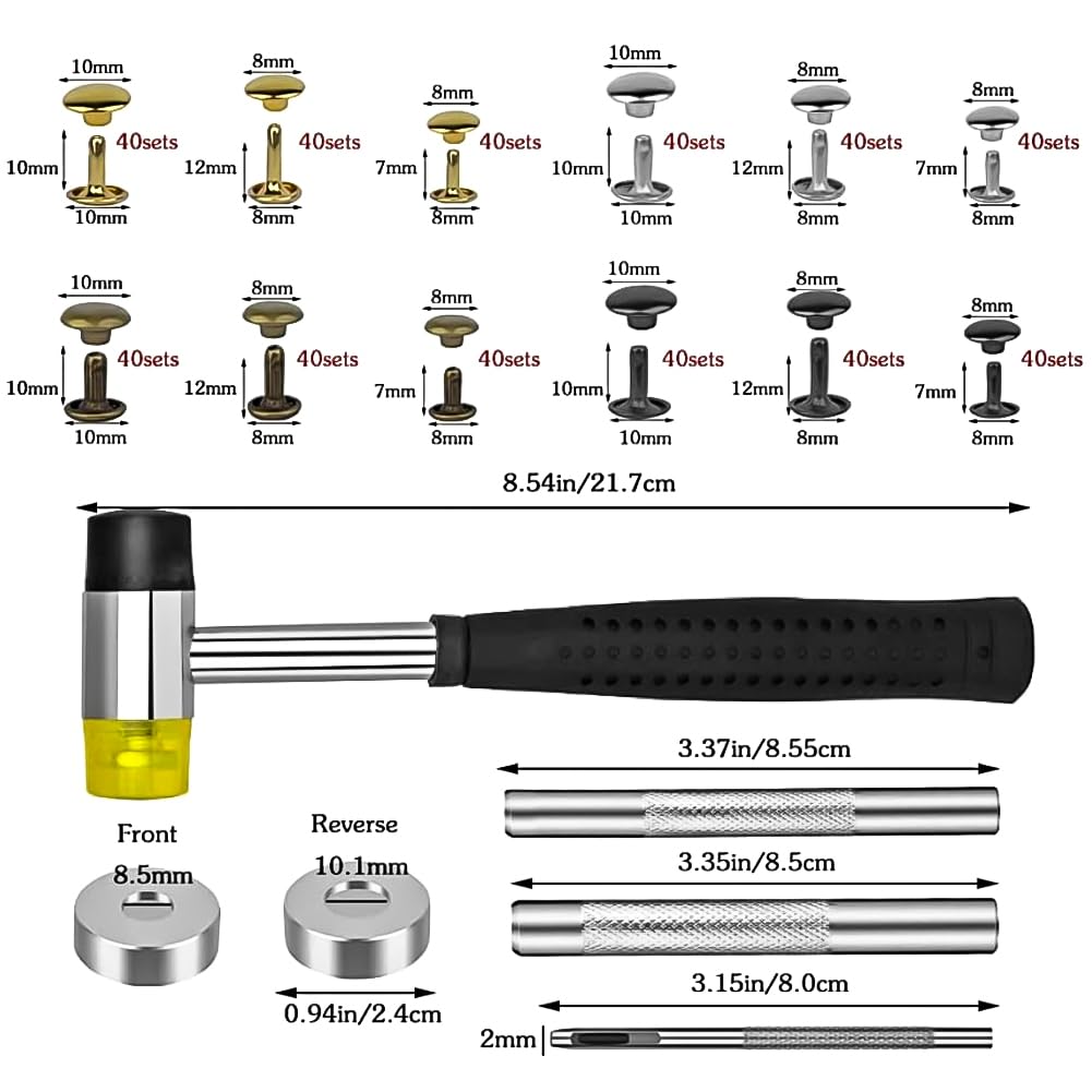 Kit Rivetti Pelle 360 Pezzi - 4 Colori E 3 Misure Con Attrezzi Per Fai Da Te | Set Completo Per Borse, Cinture E Accessori - Foto 4