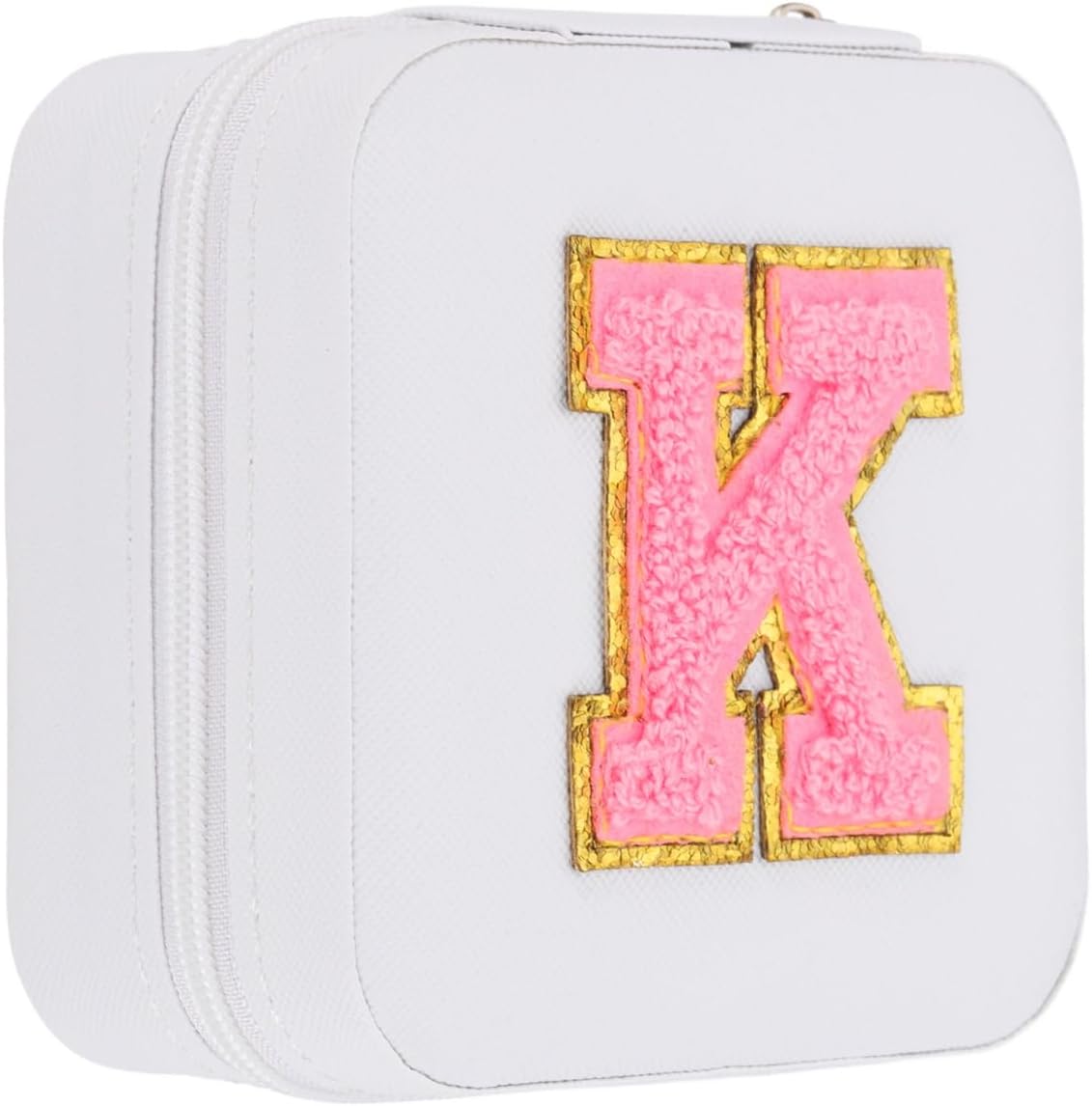 PATIKIL Travel Jewelry Case, Initial Jewelry Box Small Travel Organizer with Mirror for Women Rings Earrings Necklaces Bracelets, White (Letter K)