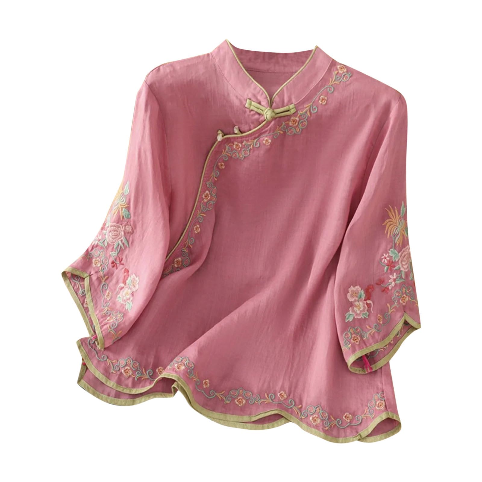 OplxuoBlouses for Women Dressy Casual Ruffle 3/4 Length Sleeve Womens Tops V Neck Button Loose Tshirts Trendy Summer Shirts