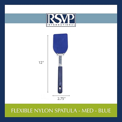 Miniatura 6 de RSVP International Kitchen Tool Collection - Espátula flexible de nailon, mango de acero inoxidable, 12 x 2.75 pulgadas, color azul
