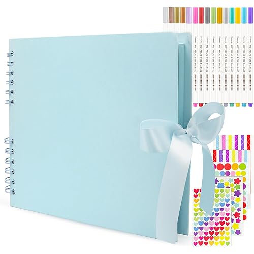 EVNEED 11.5 x 8.5 Inch Scrapbook Photo Album,Wedding Guest Book Anniversary Memory Scrapbooking,Wedding Photo Album with DIY Accessories Kit for Craft Paper DIY,Xmas Gift,80 Pages (40 Sheets),Lightblue