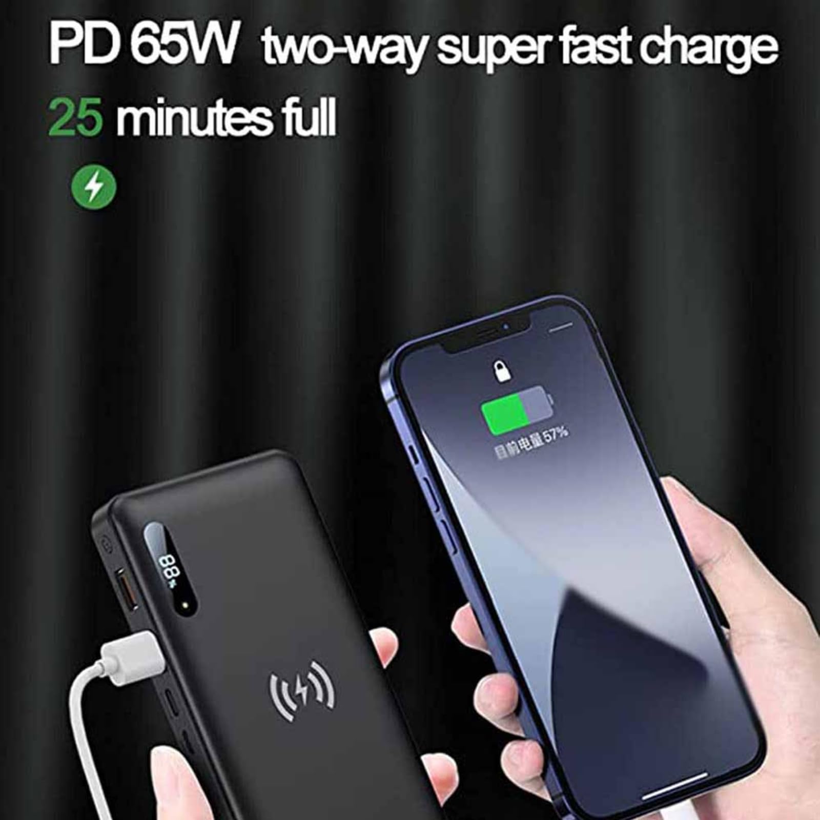 Chargeur Portable Power Bank Charge Rapide Batterie Externe 50000Mah 15W Banque d'alimentation à Induction, 65W Qi Banque d'alimentation sans Fil PD QC 4.0 Charge Rapide Chargeur Portable Ch