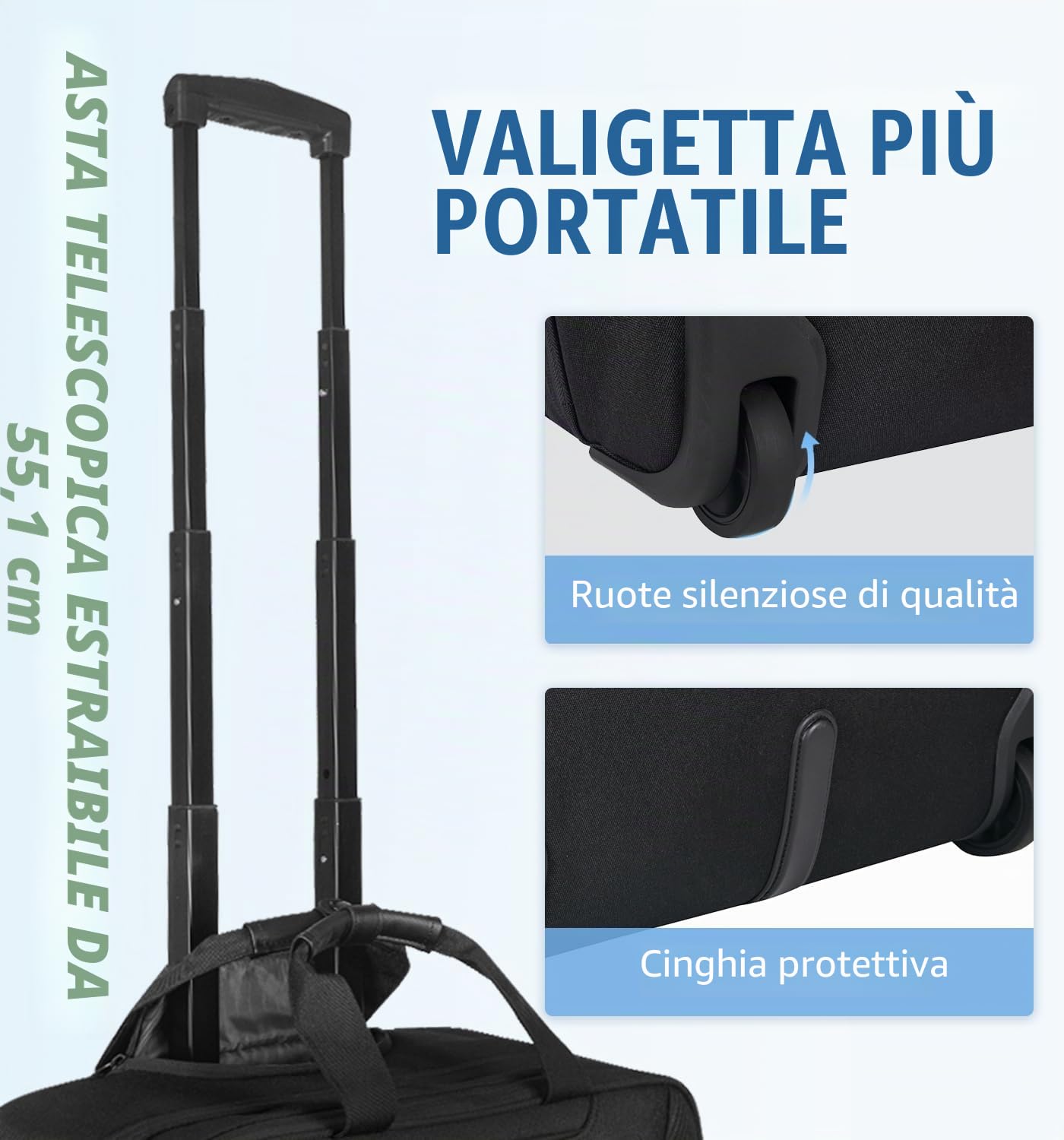 EMPSIGN Borsa porta PC 17,3 pollici con ruote, trolley impermeabile resistente, bagaglio a mano con tasca RFID, cartella con ruote per viaggio, lavoro e affari unisex - nera
