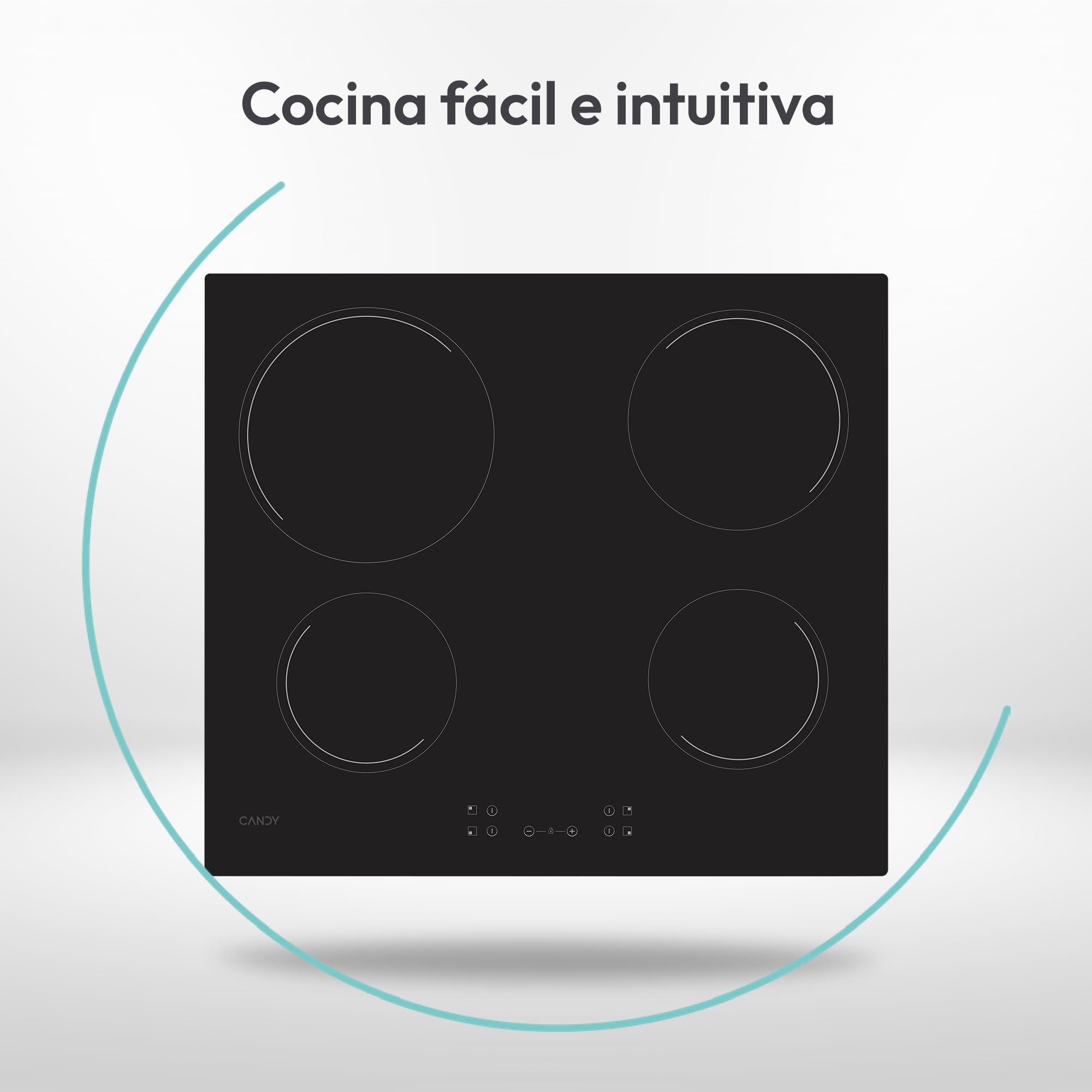 Candy Idea CH64CCB 4U2 Placa Vitrocerámica 4 Fuegos, 60CM, 10 Niveles de Potencia, 6,5KW, Mandos Centrales, Indicador de Calor, Bloqueo de Seguridad, Alerta Sobrecalentamiento y Derrames, Negro — view 5