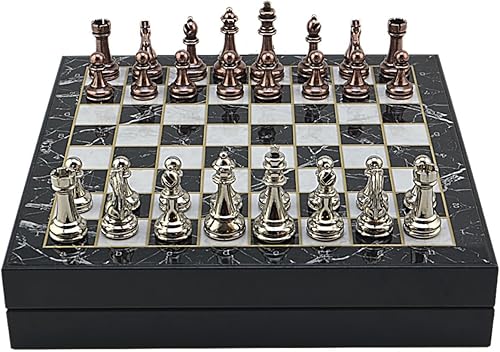 Juego de ajedrez de metal clásico de cobre antiguo para adultos, piezas hechas a mano y tablero de ajedrez de madera de diferentes diseños con