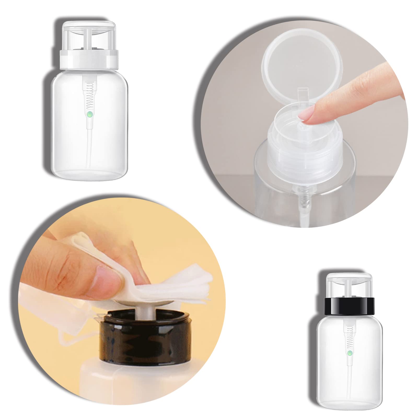 2 Pezzi 200ml Bottiglia vuota della pompa della pressione plastica Premere il contenitore del liquido,Portabottiglie per Rimozione Smalto per Set di Strumenti per Nail Art e Uso Personale