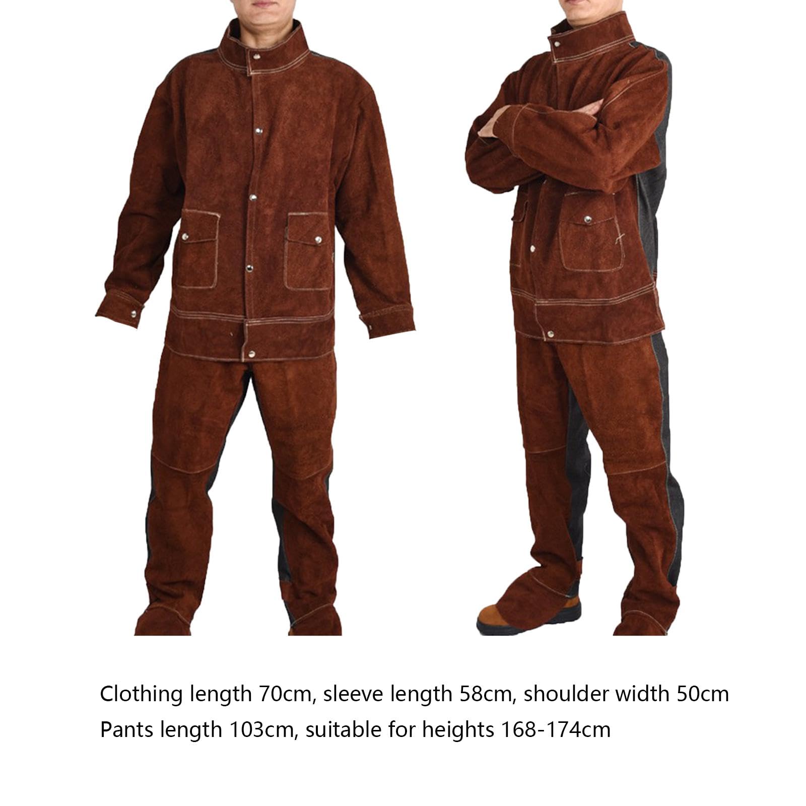 Set di Attrezzatura per Saldatura con Giacca E Pantaloni in Pelle, MARRONE, XL