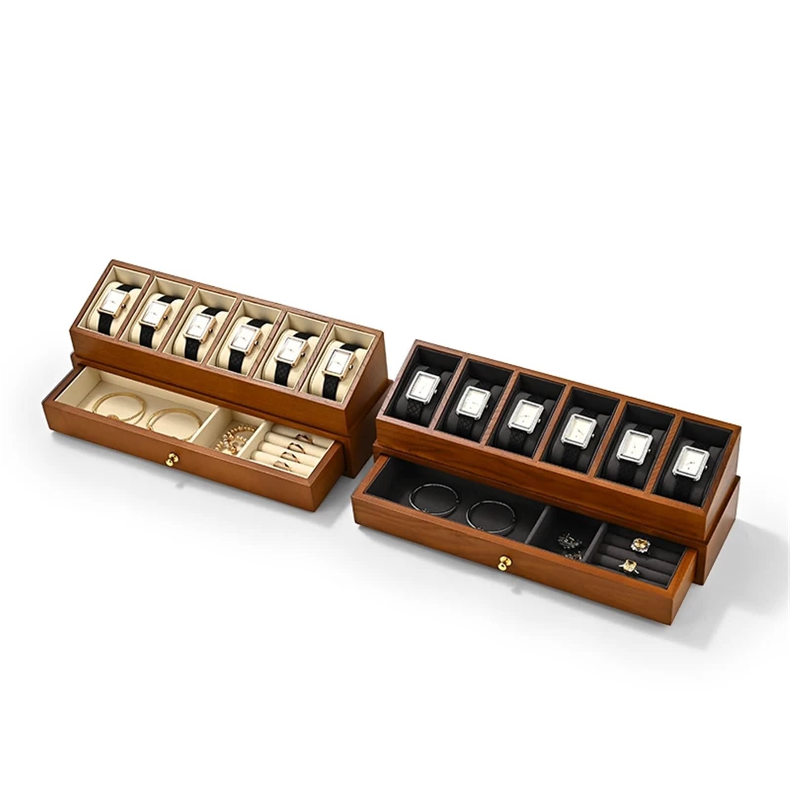 Caja para Relojes de Madera Caja organizadora de madera for 6 relojes | Almacenamiento de exhibición de muñeca de joyería de doble capa(Gray)