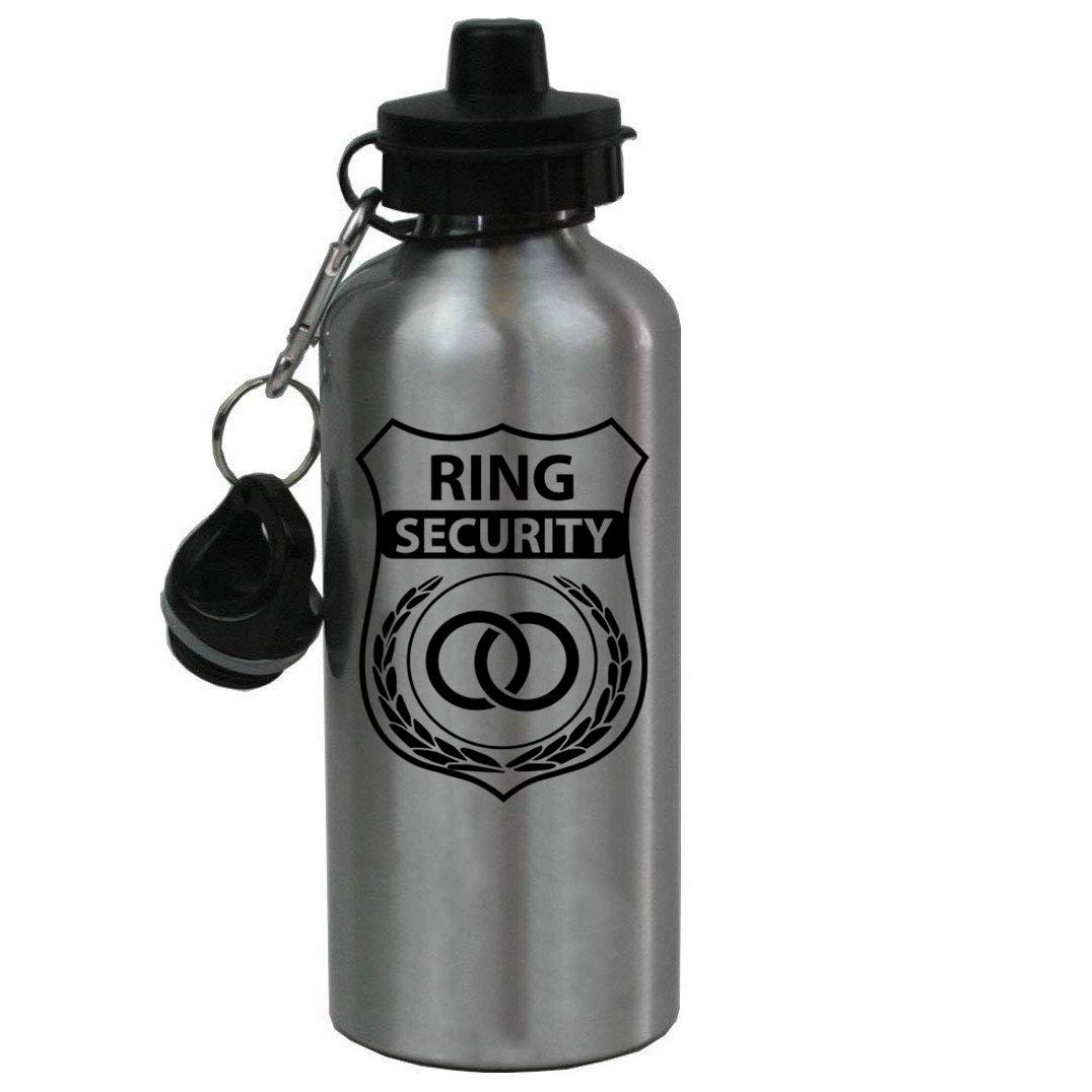 CustomGiftsNow Ring Security - Wedding Ring Bearer 20-Ounce 600ML Silver Aluminum Sport Water Bottle, 2 Lids