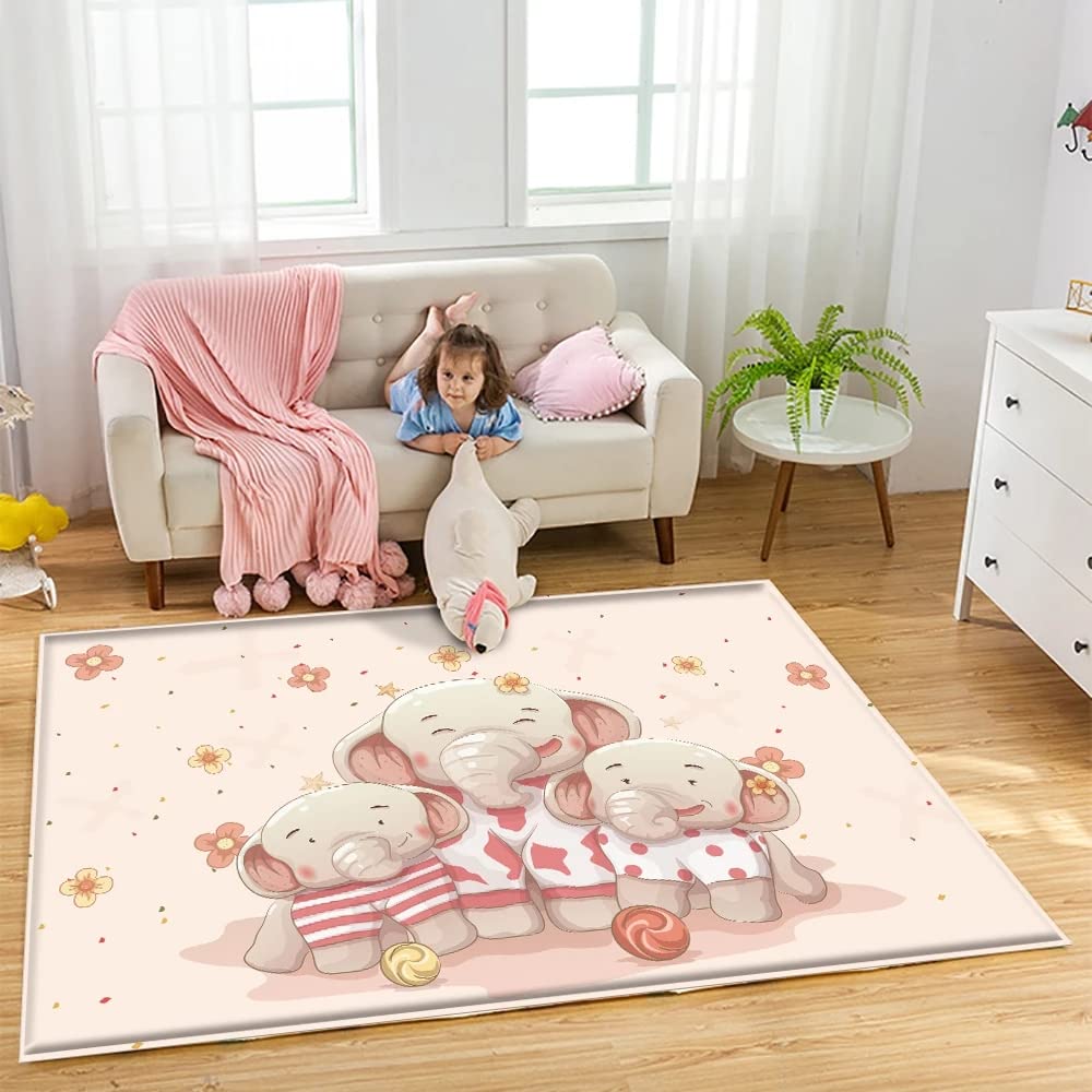 Tapis de Chambre d'enfant Marelle Éléphant Mignon de Bande dessinée, Chambre, Salle de Jeux, Jeux familiaux.-60x180cm