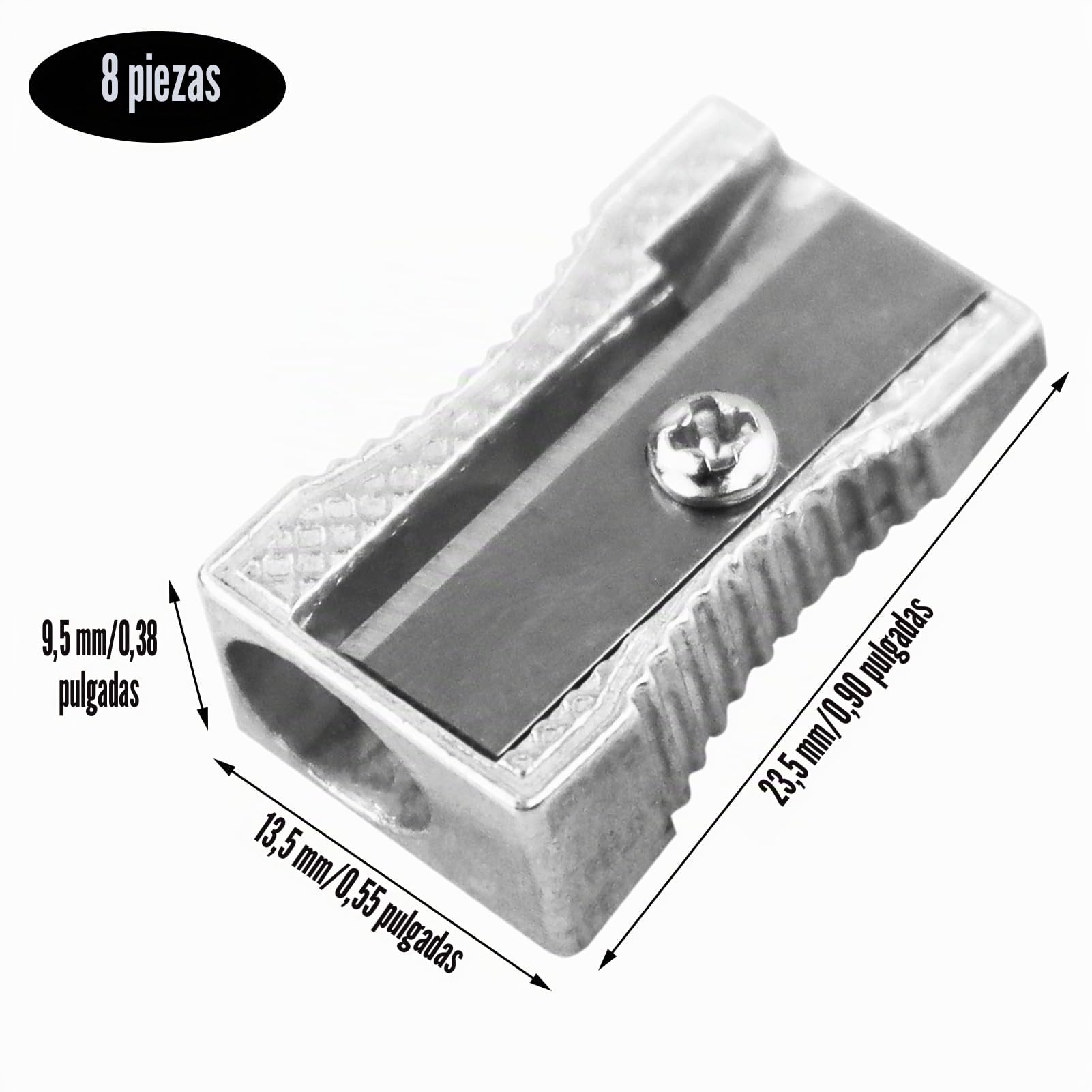 Sacapuntas de lápiz mini de metal con un solo agujero de aleación de aluminio sacapuntas de mano de metal para la mayoría de tamaños de lápices para adultos y niños (8 piezas)