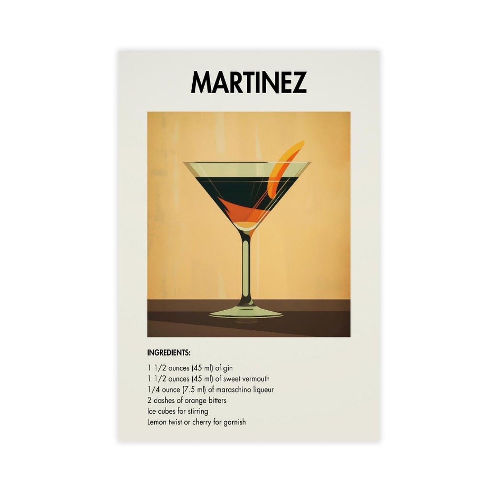QIOTBVV Minimalist Martinez Cocktail Canvas Poster Bedroom Decor Landscape Office Room Decor Gift 12" L X 18" W