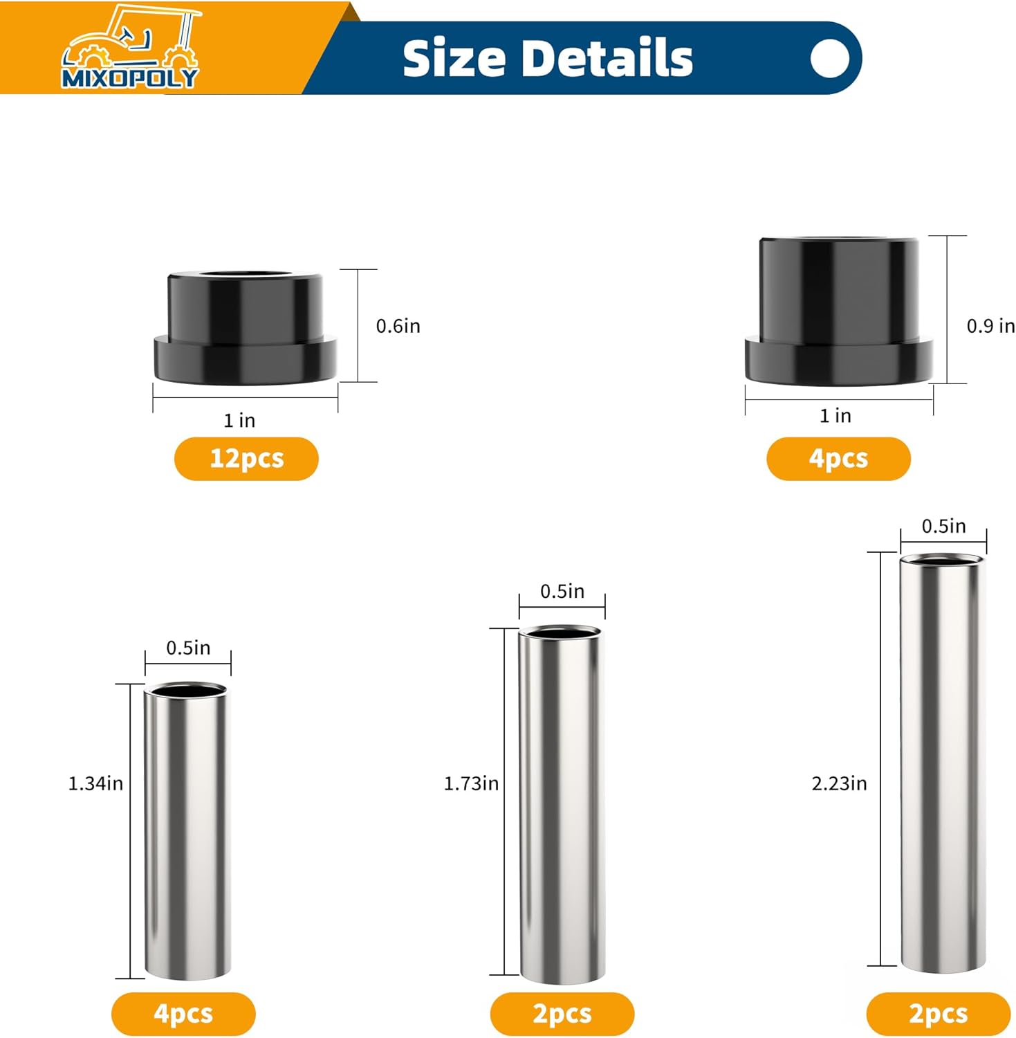 Front Leaf Spring and Upper A-Arm Bushing Sleeve Kit for Club Car DS Gas & Electric Golf Cart 1992-up, Replace OEM 1016346 1016349 1016350