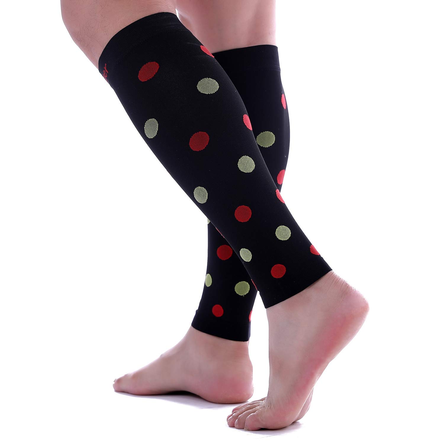 Doc Miller Calf Compression Sleeve for Women & Men, Footless 20-30mmHg Support for Shin Splints, Varicose Veins, Nurses, Running, Leg Pain Relief, Polka Dots, 1 Pair - Image 6