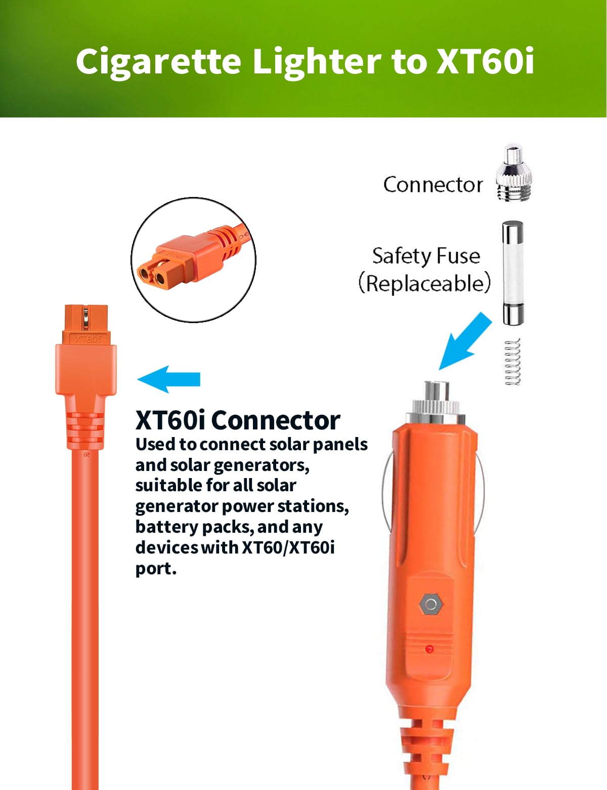 XT60i auf Zigarettenanzünder Kabel, 14AWG 12V/24V Ladekabel für Powerstation & Solargenerator – Kompatibel mit ECOFLOW, Anker, DJI – 2m Verlängerungskabel für Auto, Wohnmobil
