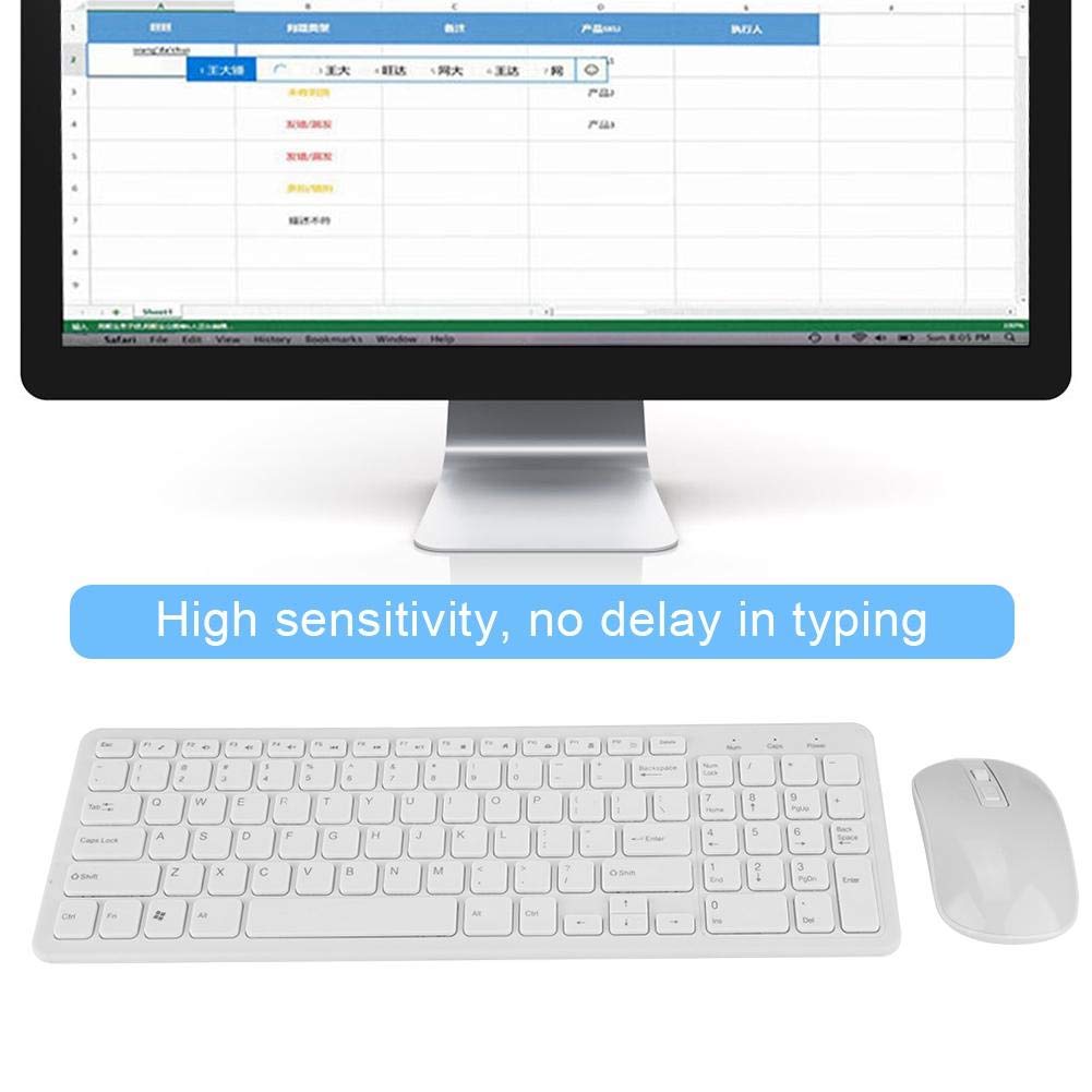 Clavier et Souris combinés sans Fil, 108 Touches Multifonctions sans Fil 2.4G Clavier Combo Souris Haute sensibilité élevée sans délai pour 7/8/10 / XP/Vosta etc(Blanc)