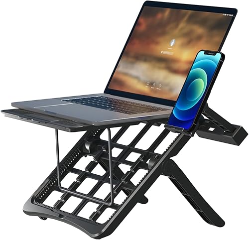 Soporte de laptop de altura ajustable para escritorio elevador ergonómico para laptop fácil de sentarse o de pie con 7 ángulos ajustables soporte de