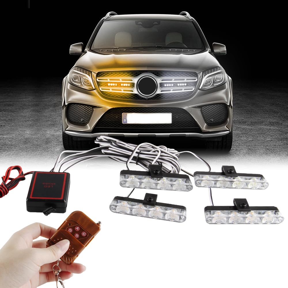 Lampe Stroboscopique LED Bleu/rouge Pour Voiture - 4x6 LEDs, 12V, Télécommande Incluse - Urgence, Sécurité, Décoration