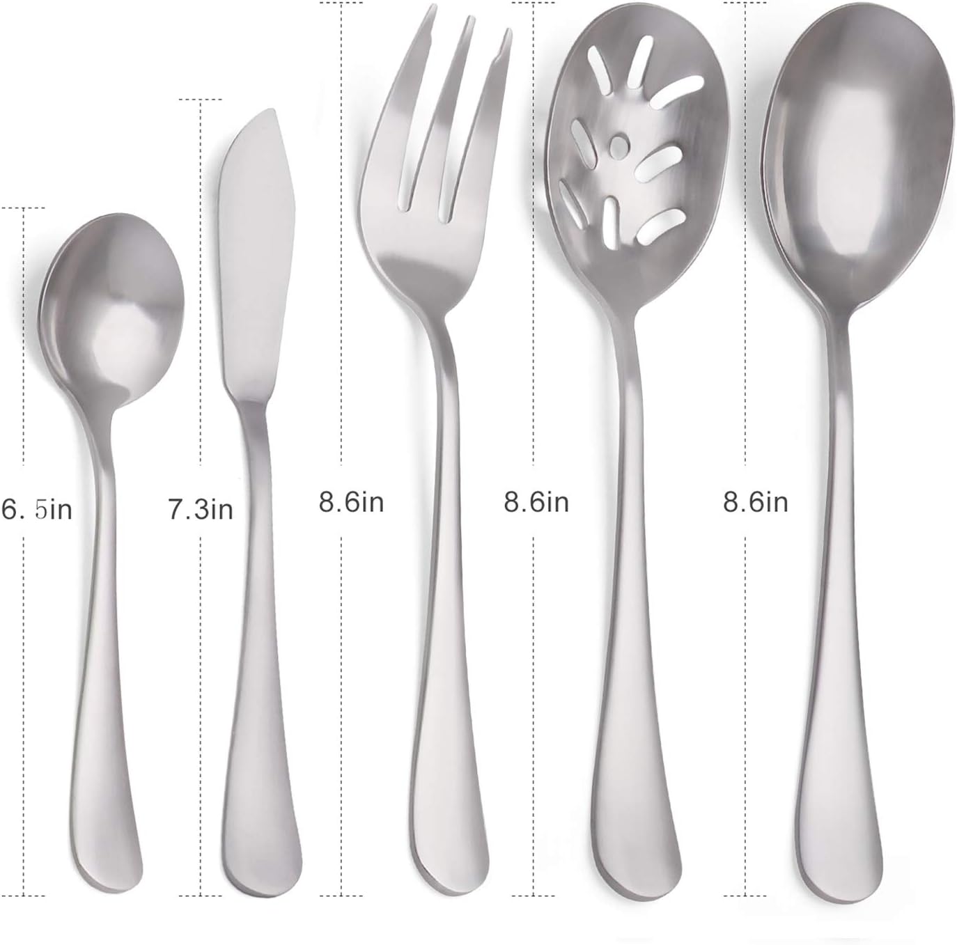5-Piece 18/0 Stainless Steel Serving Set, sharecook Large Hostess Set with Round Edge, Mirror Finished,Dishwasher Safe