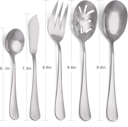 Miniatura 2 de Juego de cubiertos de 5 piezas de acero inoxidable 180, sharecook juego grande para anfitriona con borde redondo, acabado espejo, apto para