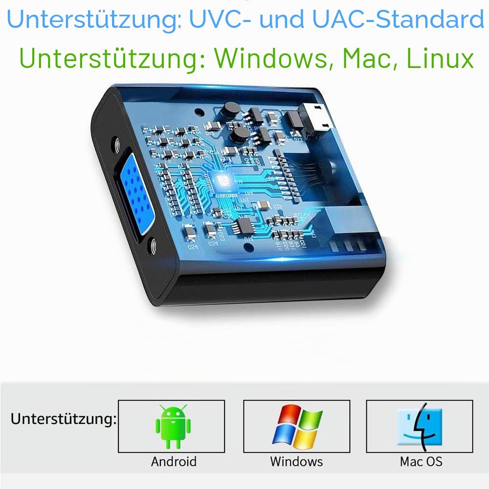 VGA Capture Card, VGA auf USB Aufnahmegerät mit Mikrofon-Eingang, unterstützt Full HD Video für Gaming, Videokonferenzen,Medizinische Bilder