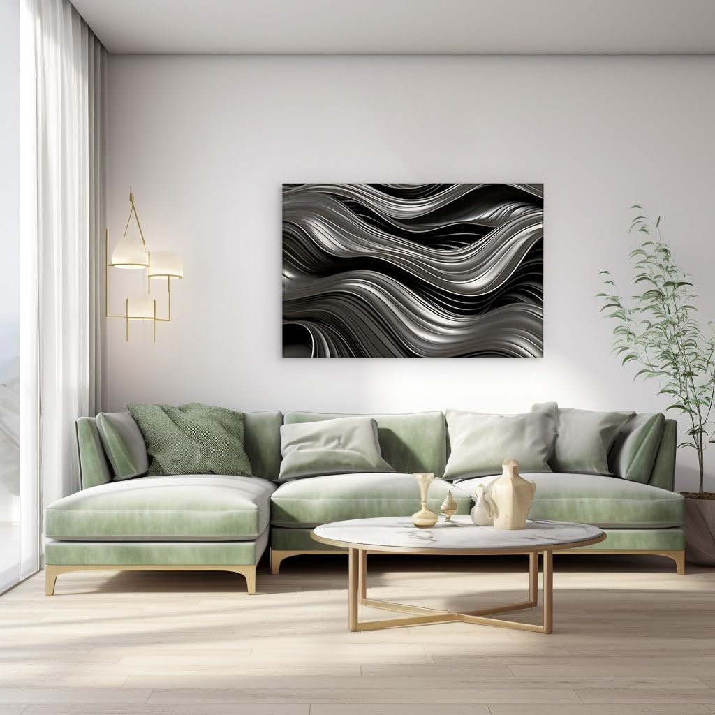 Art Wall: Dynamic Black Waves of Drama and Intrigue. Interior Decor, Canvas Art Design, Art Apartment Decoration, Office Wall Art. Size: 69x46 cm (27x18 inch)
