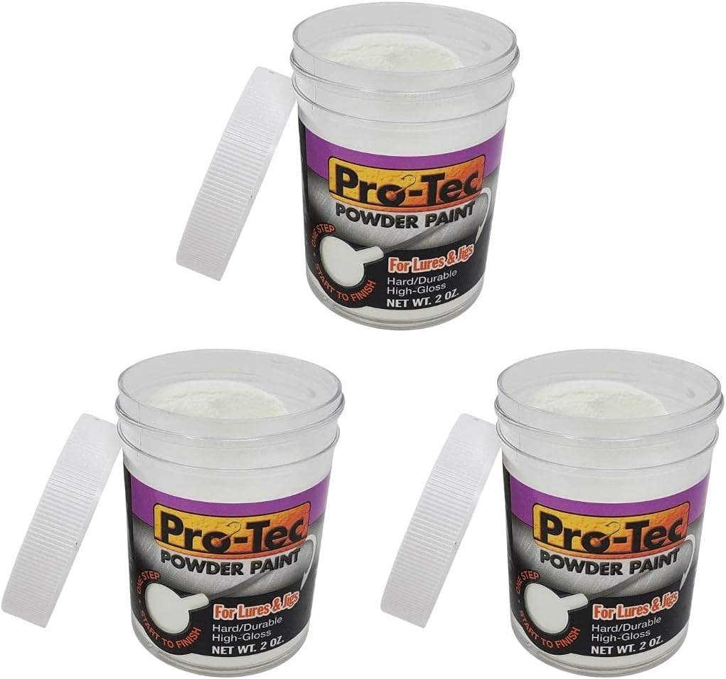 Pro Tec Powder Paint Bundle, Glow White - 3-Pack, Powder Lure Paint for Jig Heads, Fishing Lure Paint and Dye, 2 Oz